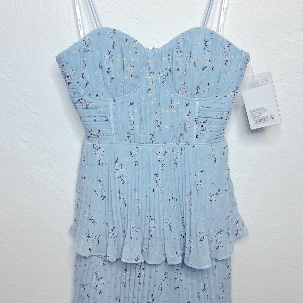 Metallic Floral Tiered Mini Dress US Size 04